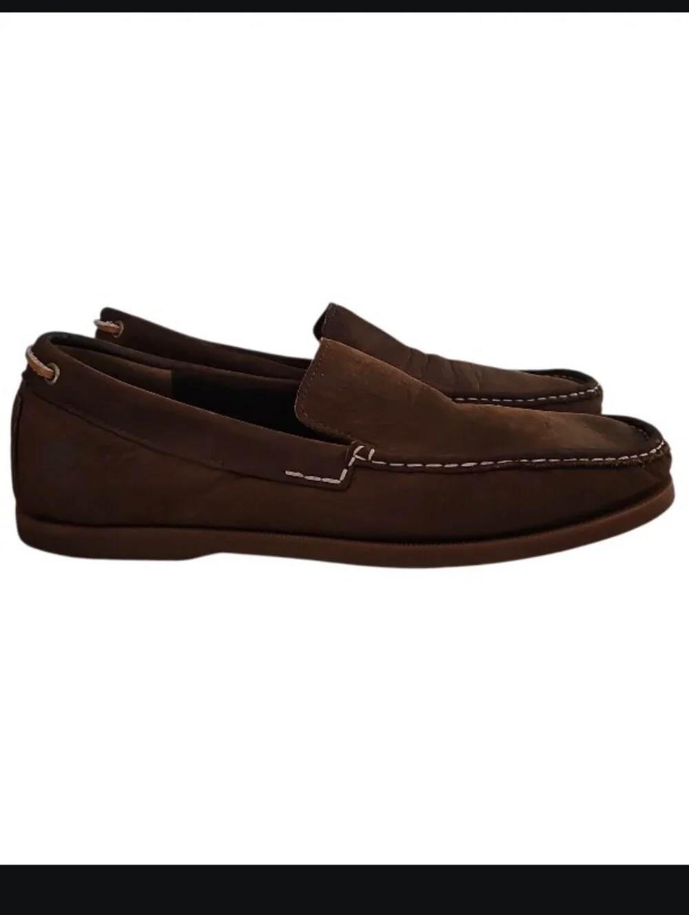 Timberland Leather Slip On Loafers Men 10.5 Brown Driving Moc Casual Shoes